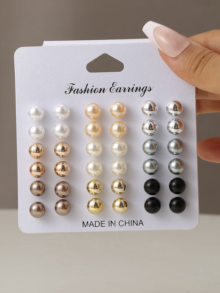 18pairs/Set Fashion Mixed-Color Faux Pearl Earrings For Women