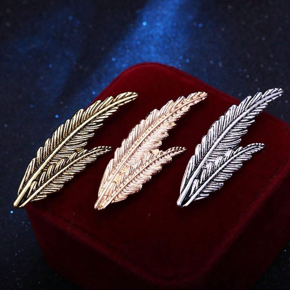 1pc Vintage Feather Brooch For Men And Women, Leaf Shaped Pin For Suits And Coats