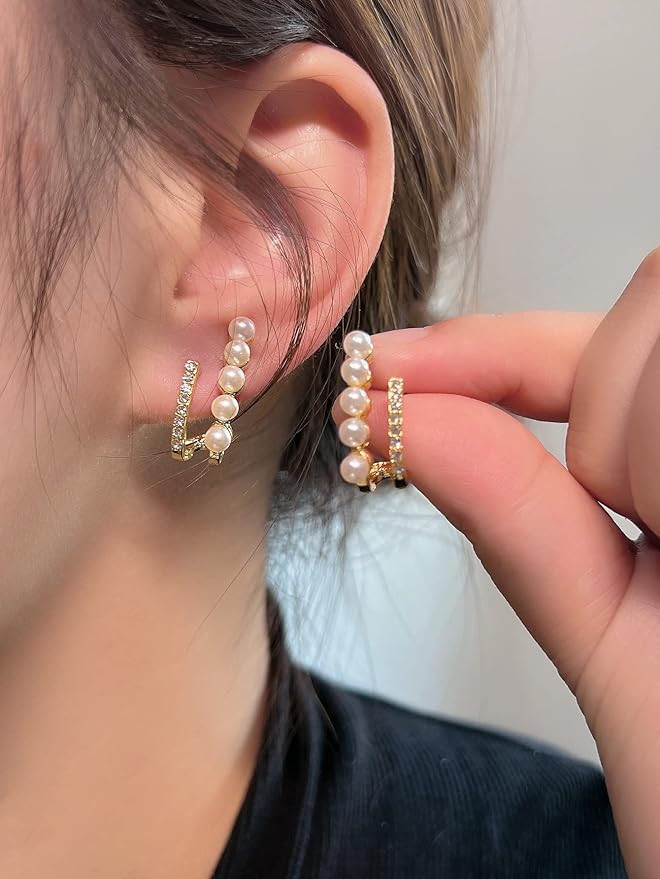 Faux Pearl & Rhinestone Decor Stud Earrings